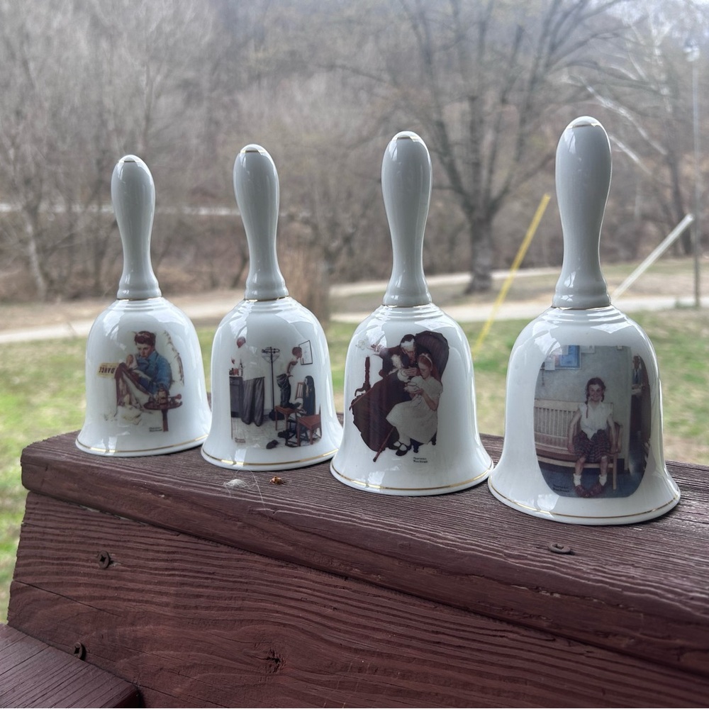 Set of Decorative White Norman Rockwell Porcelain Bells